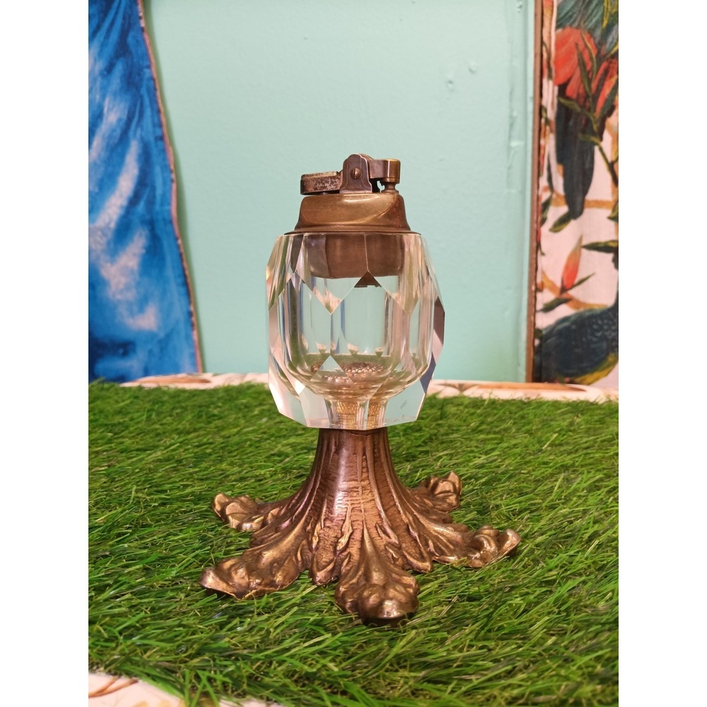 Vintage Hollywood Regency style Table lighter featuring cut crystal orb